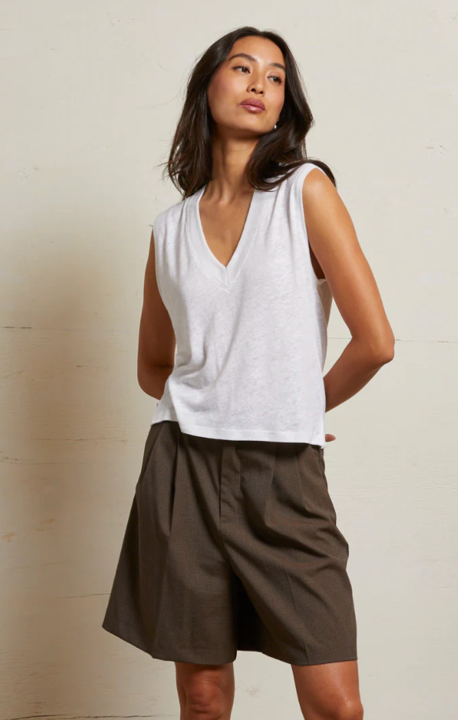 LUCY S/S TEE IN POLY LINEN - NATURAL