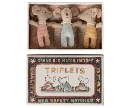 Maileg Baby Mice In Matchbox - Checker Triplets