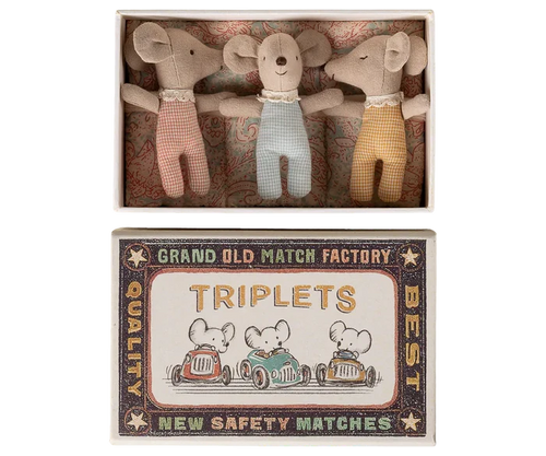Maileg Baby Mice In Matchbox - Checker Triplets