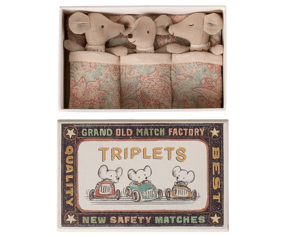 Maileg Baby Mice In Matchbox - Checker Triplets