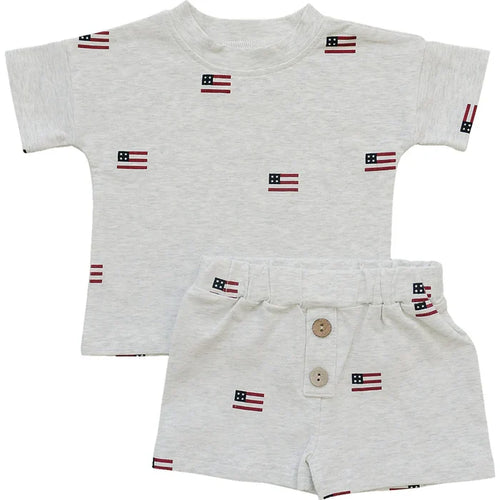 Mebie Baby Flag Button Short Set