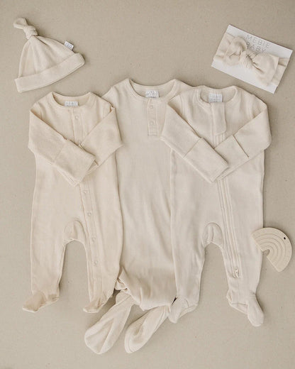 Mebie Baby Vanilla Organic Cotton Ribbed Knot Gown