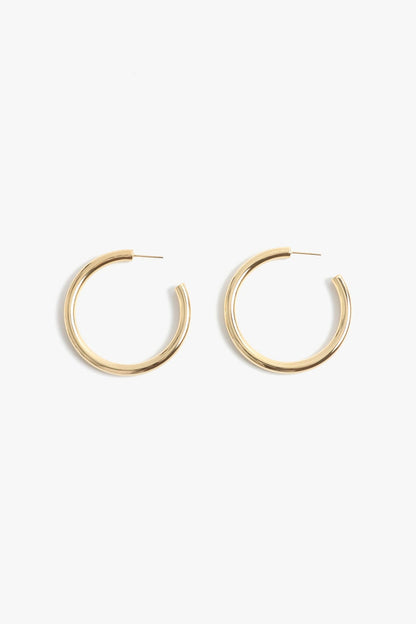 Gold 2 inch tube hoop earrings