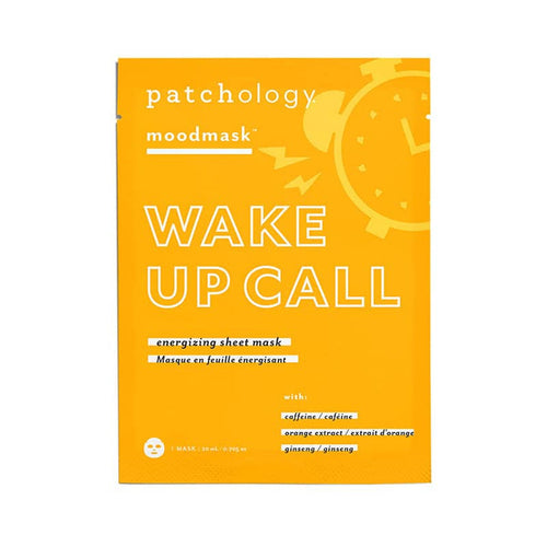 Patchology Wake Up Call energizing sheet mask package in yellow