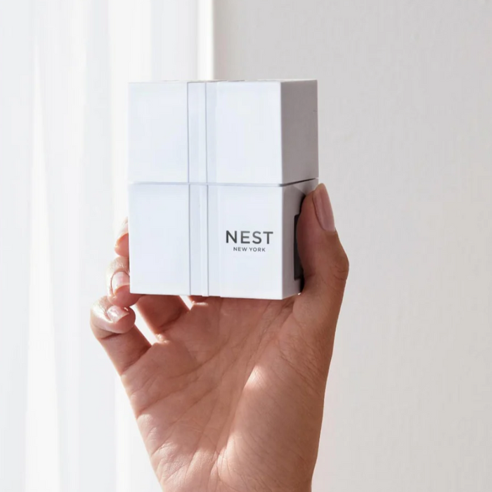 Hand holding a white Nest New York product box