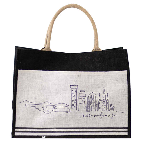 NolaCajun New Orleans Skyline Jute Pocket Tote Louisiana Skyline Bag New Orleans
