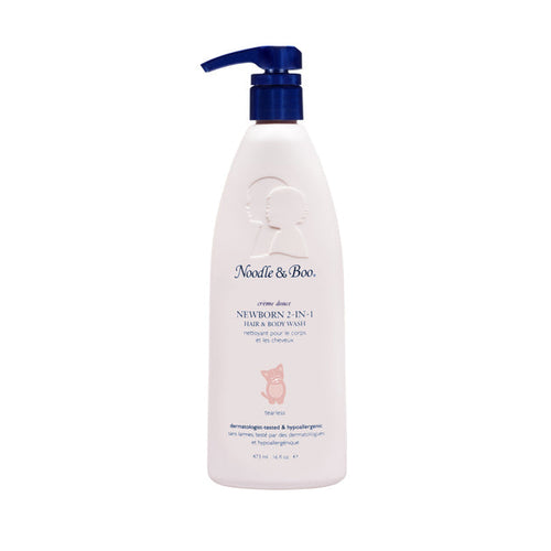 Bottle of newborn 2-in-1 hair and body wash with a pump