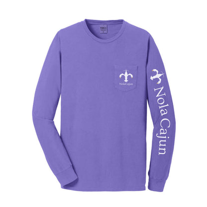 NolaCajun Long Sleeve Logo Tshirt White Front View Louisiana Cajun Pride New Orleans