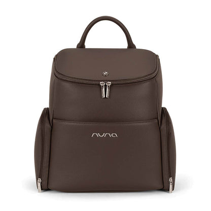[Espresso] Brown backpack with Nuna logo on a white background