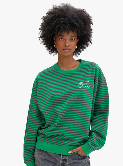 OVERSIZED SWEATSHIRT - STRIPES IN GREEN/CHARCOAL