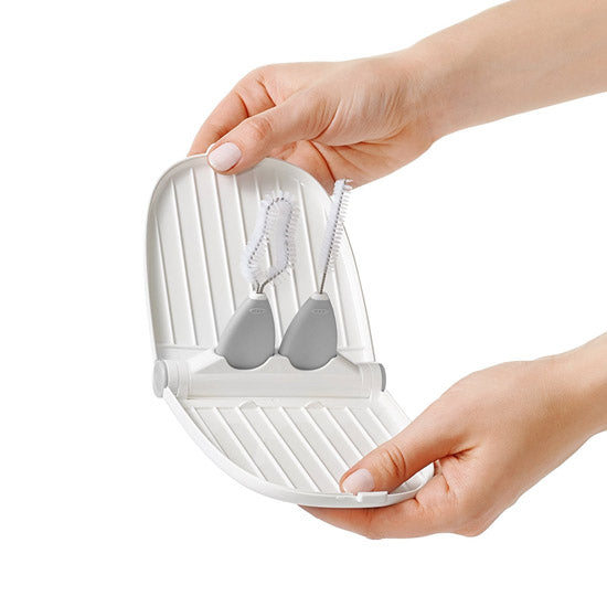 OXO TOT Breast Pump Parts Compact Drying Rack with Detail Brushes - Grey-2