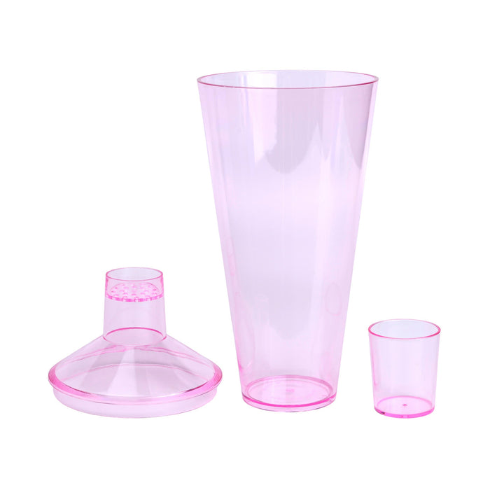 Pink acrylic cocktail shaker taken apart