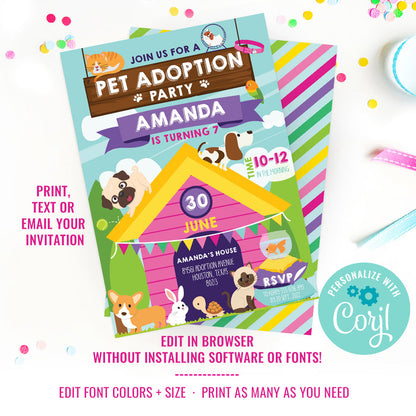 Pet Adoption Party Invitation for Girls