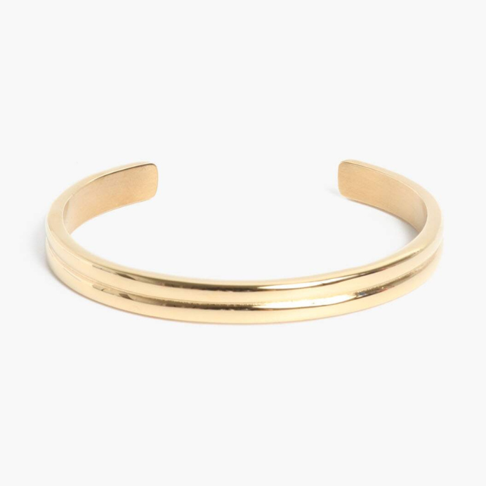 Gold double-band open cuff bracelet