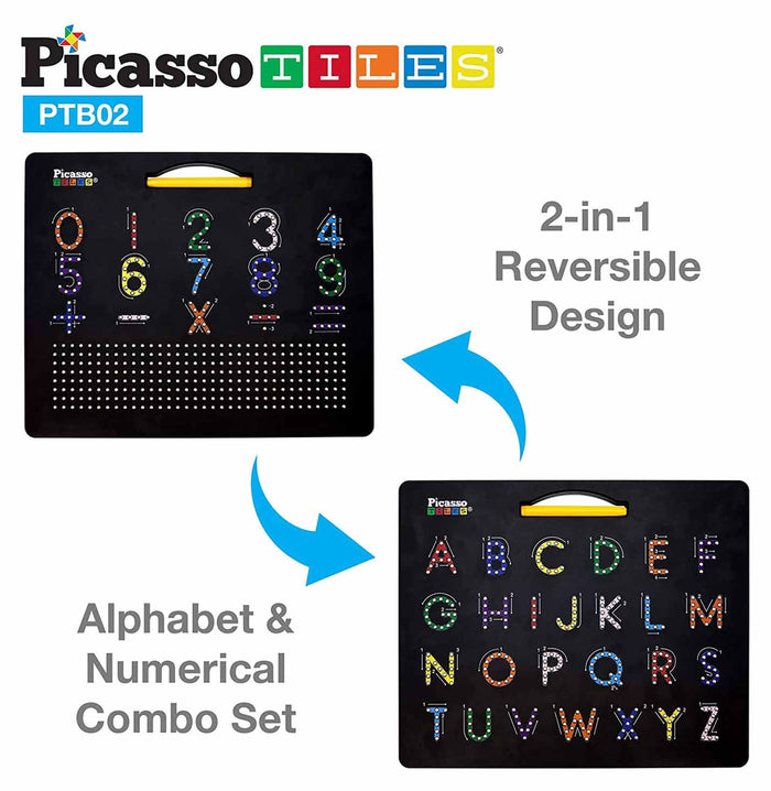 PicassoTiles 2-in-1 Double Sided Magnetic Drawing Board ABC + Number