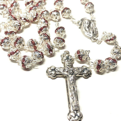 Blessed Virgin Mary - Pink Bohemian Crystal Rosary Rhinestone Blessed By Pope | Catholically