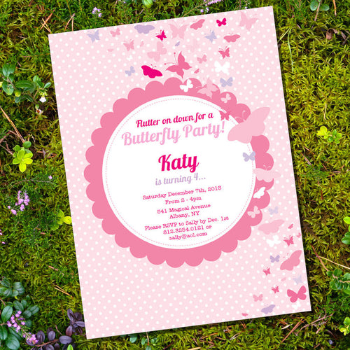 Pink Butterfly Birthday Party Invitation | Butterfly Party Invite Template