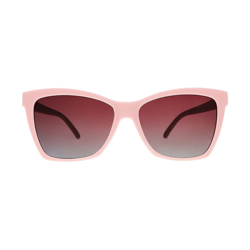 Light pink square sunglasses with rose gradient lenses