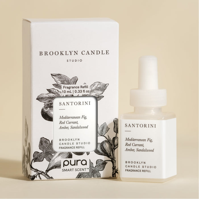 Brooklyn Candle Studio Santorini Pura refill vial beside its box