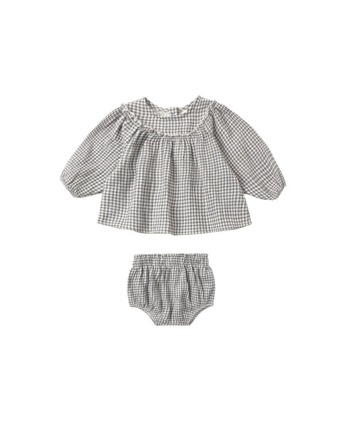 Quincy Mae Mia Top + Bloomer Set - Midnight Gingham