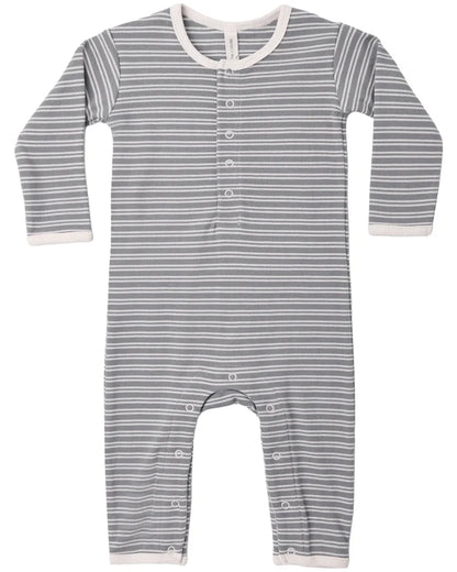 Quincy Mae Ribbed Baby Jumpsuit - Slate Microstripe