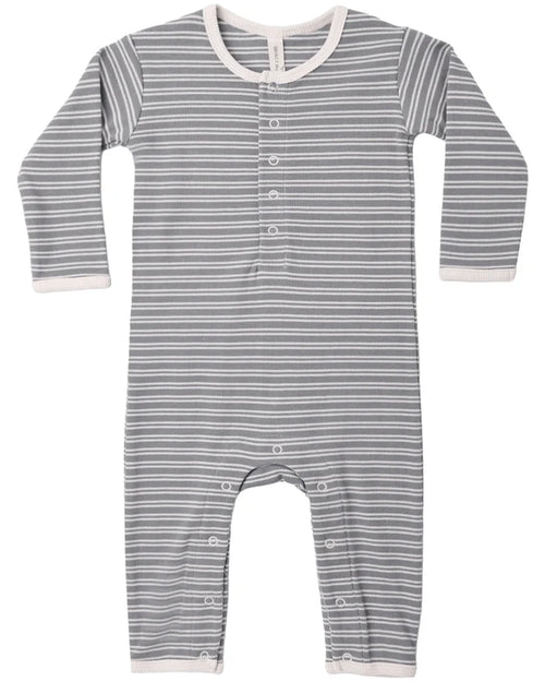Quincy Mae Ribbed Baby Jumpsuit - Slate Microstripe