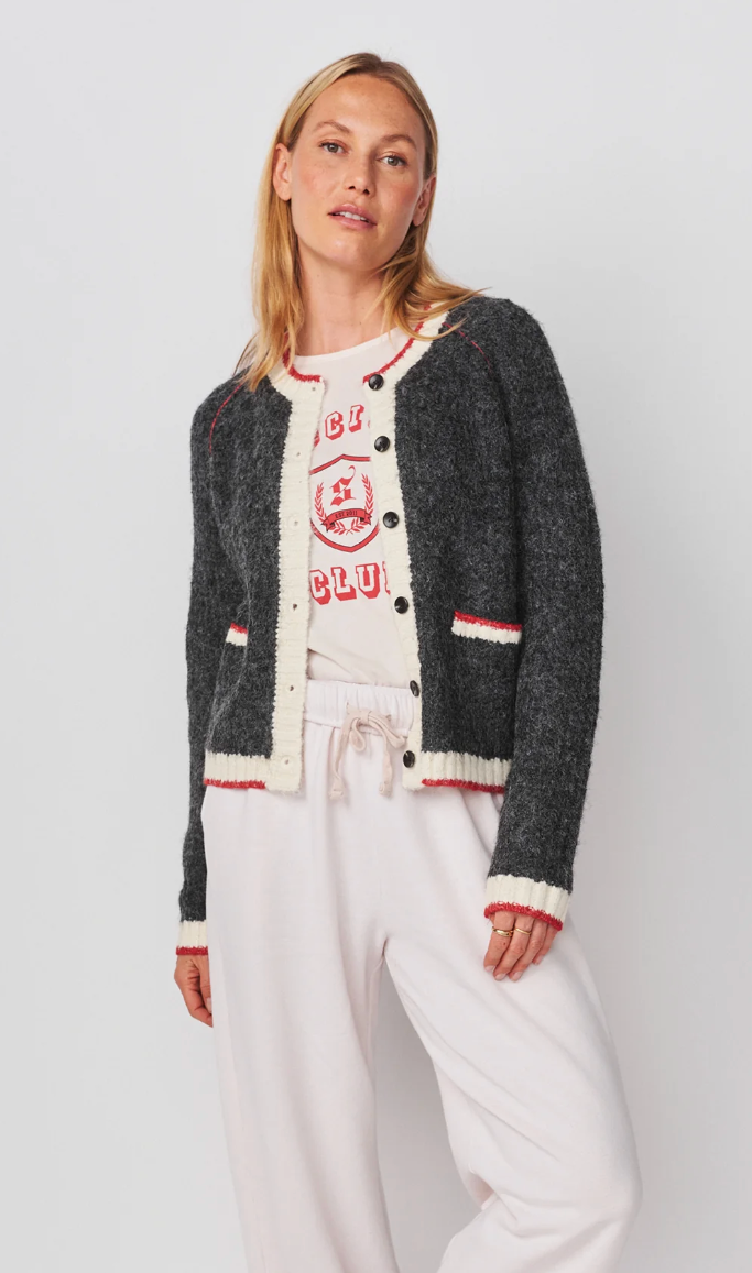 RAGLAN CARDIGAN SWEATER W/ CONTRAST TIPPING