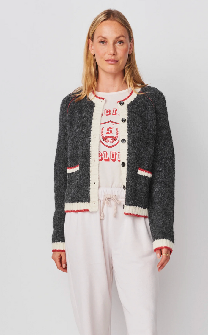 RAGLAN CARDIGAN SWEATER W/ CONTRAST TIPPING