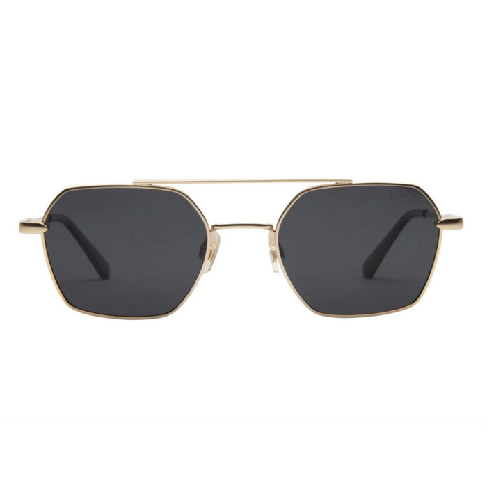 Gold hexagon sunglasses with dark onyx lenses