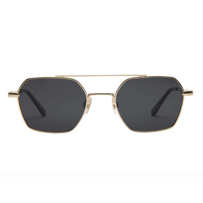 Gold hexagon sunglasses with dark onyx lenses