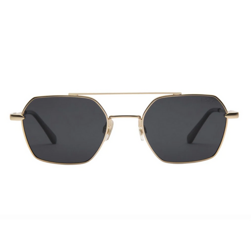 Gold hexagon sunglasses with dark onyx lenses