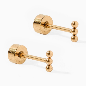 Gold screwback triple ball bar studs