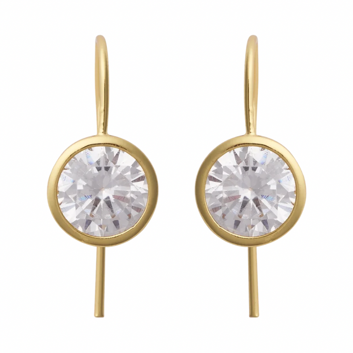 Round crystal drops in gold bezels on gold ear wires, 8mm