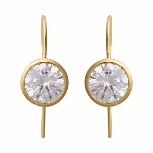 Round crystal drops in gold bezels on gold ear wires, 8mm