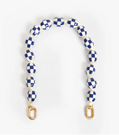 SHORTIE STRAP IN BLUE/CREAM CHECKER