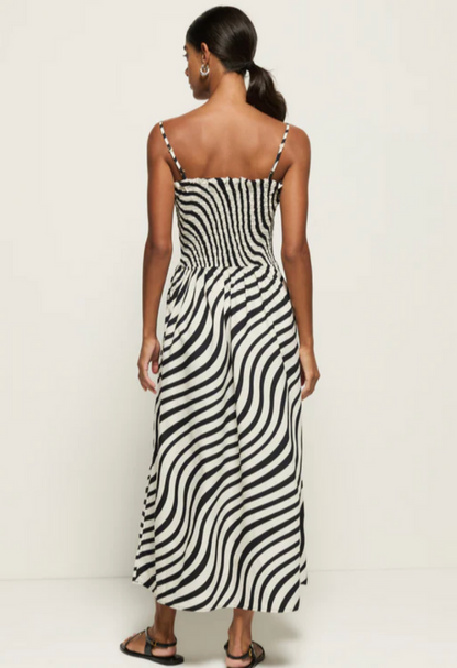 SIBELLE SMOCKED MIDI IN SWIRL PRINT