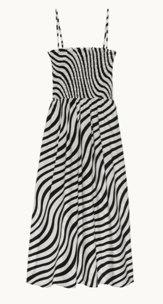 SIBELLE SMOCKED MIDI IN SWIRL PRINT