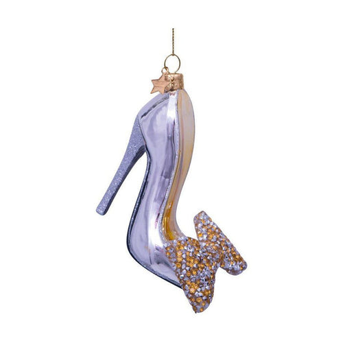 Silver high heel ornament with a jeweled bow