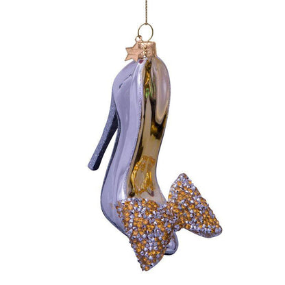 Side view of the silver high heel ornament