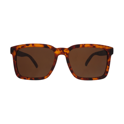 Tortoiseshell square sunglasses with brown lenses