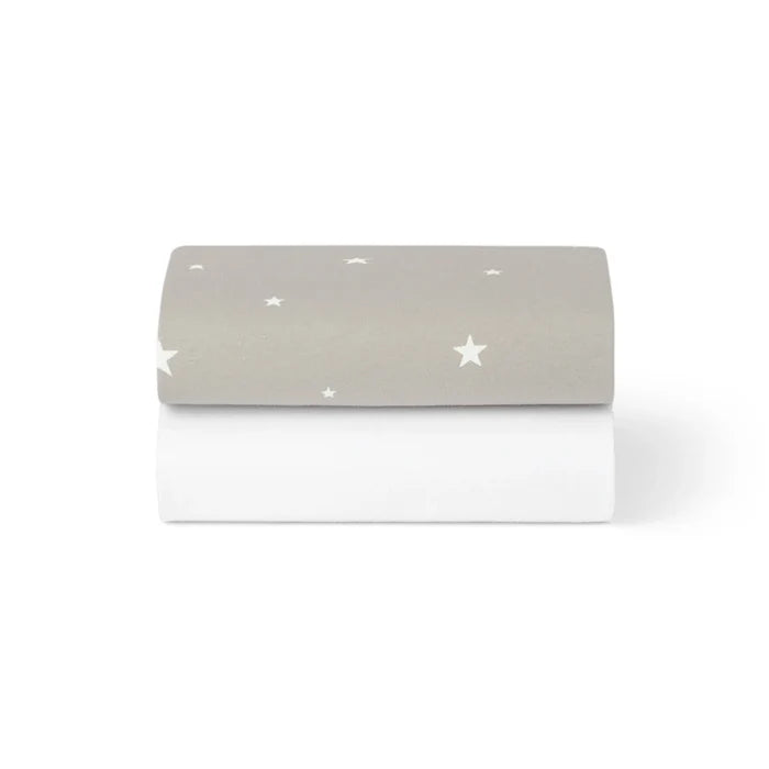 Bassinet 2 Pack Fitted Sheets - Gray Star