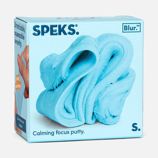 Speks light blue calming putty in its box