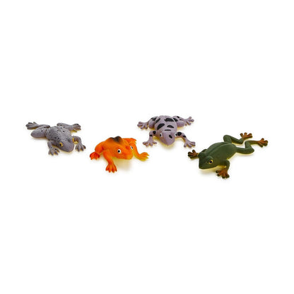 Squishy toy frogs in a row