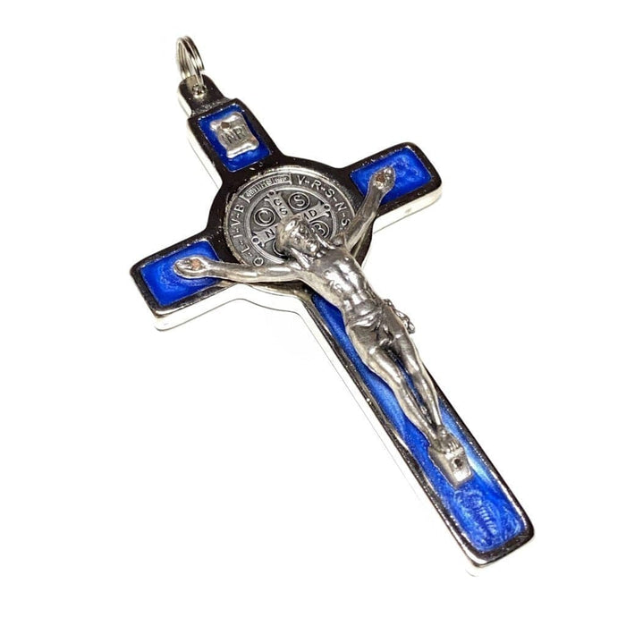 St. Benedict 3" Blue Crucifix - Exorcism - High Quality Cross Blessed By Pope | Catholically
