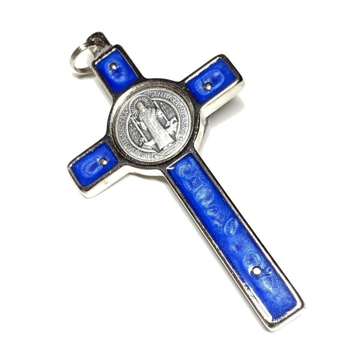 St. Benedict 3" Blue Crucifix - Exorcism - High Quality Cross Blessed By Pope | Catholically
