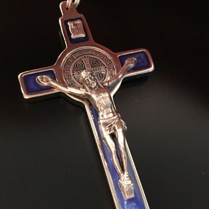 St. Benedict 3" Blue Crucifix - Exorcism - High Quality Cross Blessed By Pope | Catholically