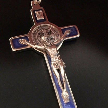 St. Benedict 3" Blue Crucifix - Exorcism - High Quality Cross Blessed By Pope | Catholically