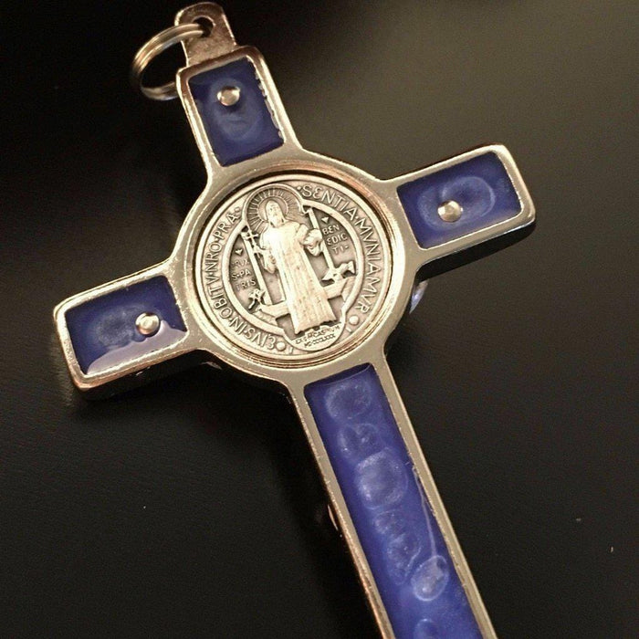 St. Benedict 3" Blue Crucifix - Exorcism - High Quality Cross Blessed By Pope | Catholically