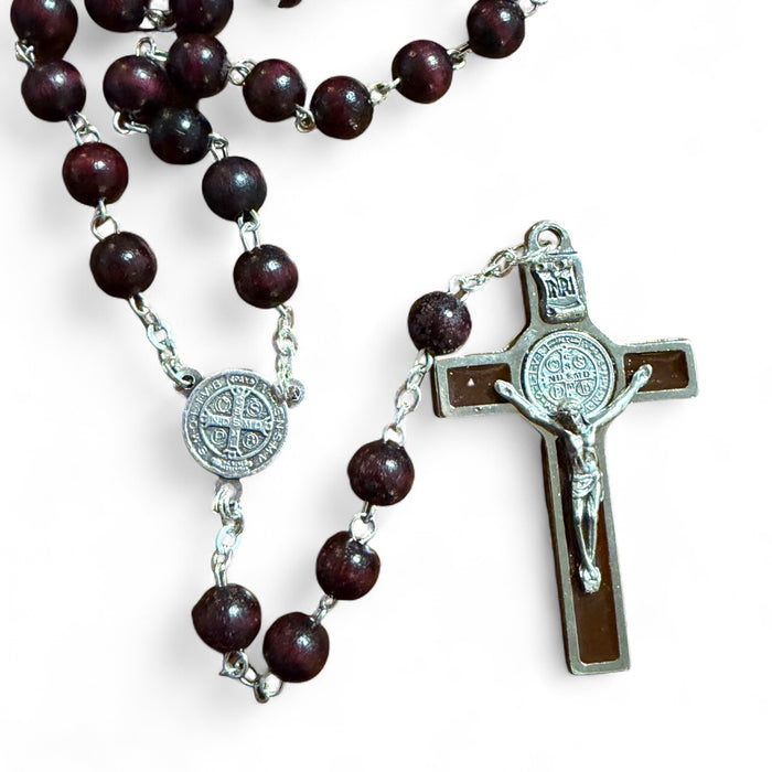 St. Benedict Rosary – Exorcism – Blessed by Pope – Brown Wooden