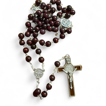 St. Benedict Rosary – Exorcism – Blessed by Pope – Brown Wooden